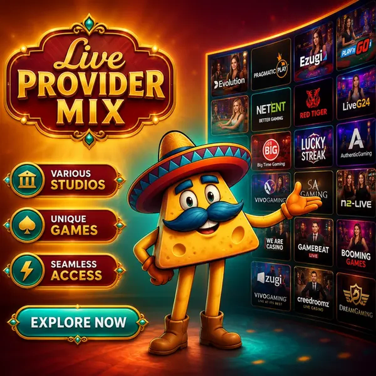 El Mariachi präsentiert Live-Casino-Spiele aus verschiedenen Studios bei Live Studio Architecture and Provider Mix