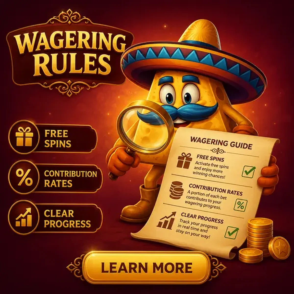 El Mariachi untersucht Umsatzbedingungen mit Lupe bei Casinacho Bonus ohne Einzahlung Leitfaden